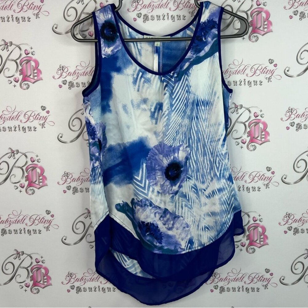 Cleo tank top shirt floral flowers watercolor Blue White Patterned Tank Top